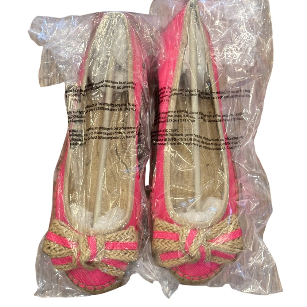 Vince Camuto Tracy Shock Pink Canvas Espadrille Flats Woven Bow Shoes 9M